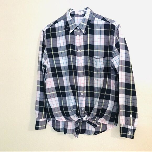 Equipment Femme Front Tie knot long sleeve plaid - Picture 1 of 4